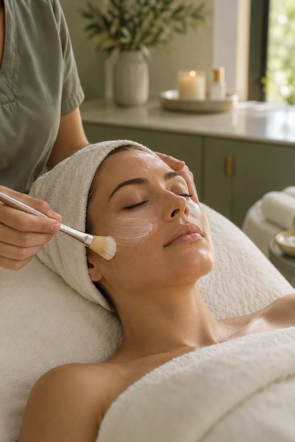 Illustrative facial treatment in a calm clinical setting